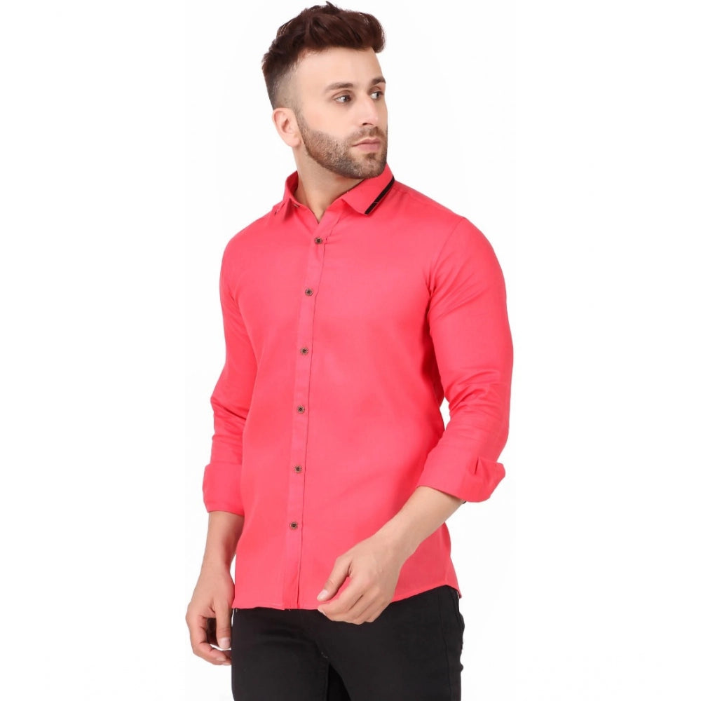 Generic Men's Pure Cotton Full Sleeve Solid Pattern Casual Shirt (Pink)