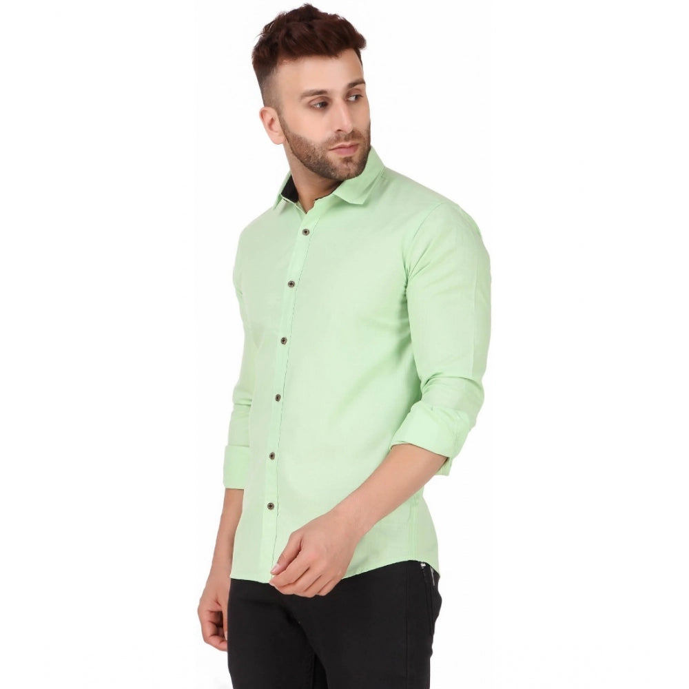 Generic Men's Pure Cotton Full Sleeve Solid Pattern Casual Shirt (Light Green)