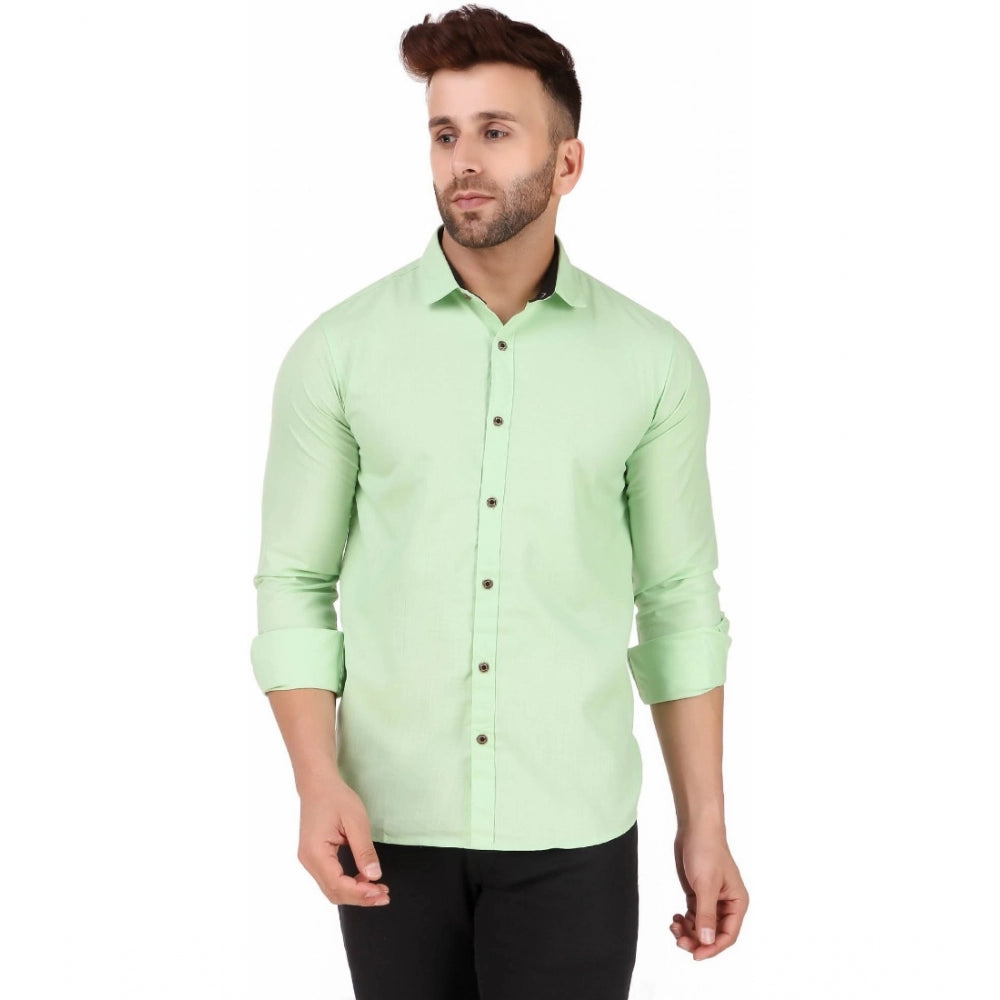 Generic Men's Pure Cotton Full Sleeve Solid Pattern Casual Shirt (Light Green)