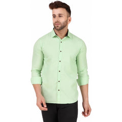 Generic Men's Pure Cotton Full Sleeve Solid Pattern Casual Shirt (Light Green)