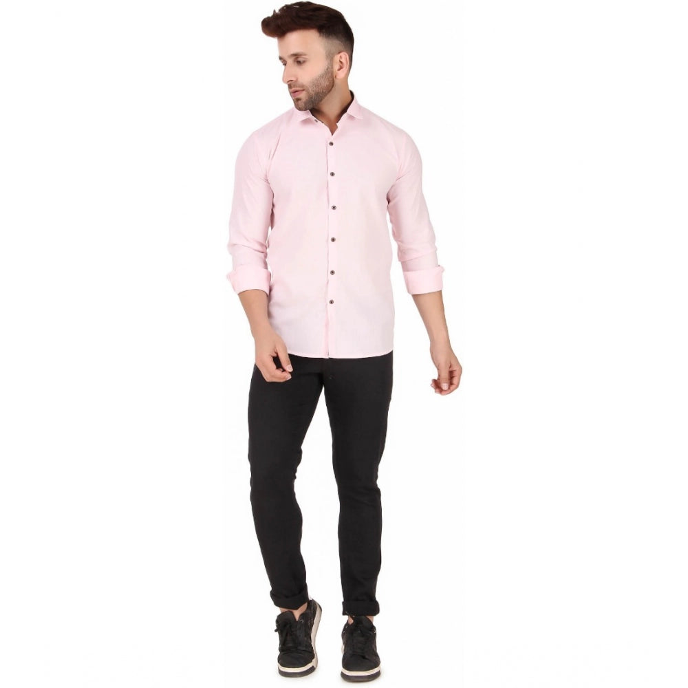 Generic Herren Freizeithemd aus reiner Baumwolle mit langen Ärmeln und einfarbigem Muster (Rosa)