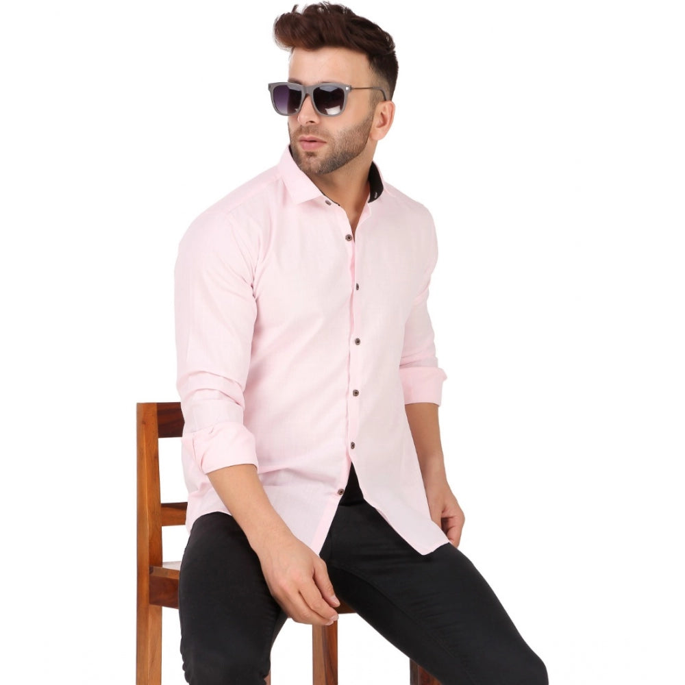 Generic Men's Pure Cotton Full Sleeve Solid Pattern Casual Shirt (Pink)