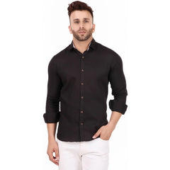 Generic Men's Pure Cotton Full Sleeve Solid Pattern Casual Shirt (Black)