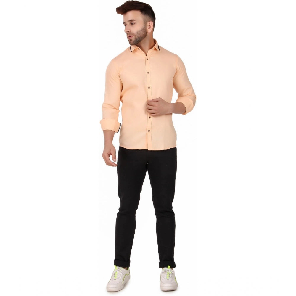 Generic Men's Pure Cotton Full Sleeve Solid Pattern Casual Shirt (Orange)