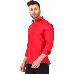 Generic Men's Pure Cotton Full Sleeve Solid Pattern Casual Shirt (Red)