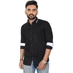 Generic Men's Cotton Blend Full Sleeve Solid Pattern Casual Shirt (Black)