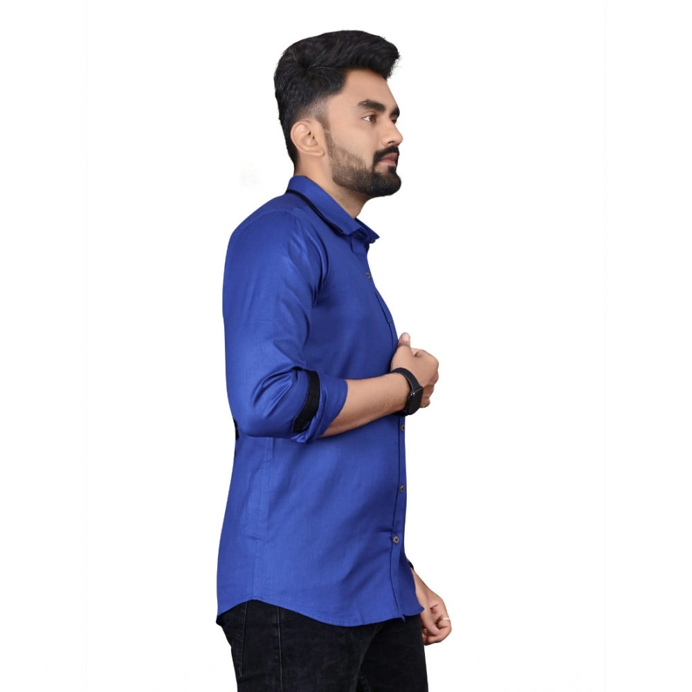 Generic Men's Cotton Blend Full Sleeve Solid Pattern Casual Shirt (Blue)