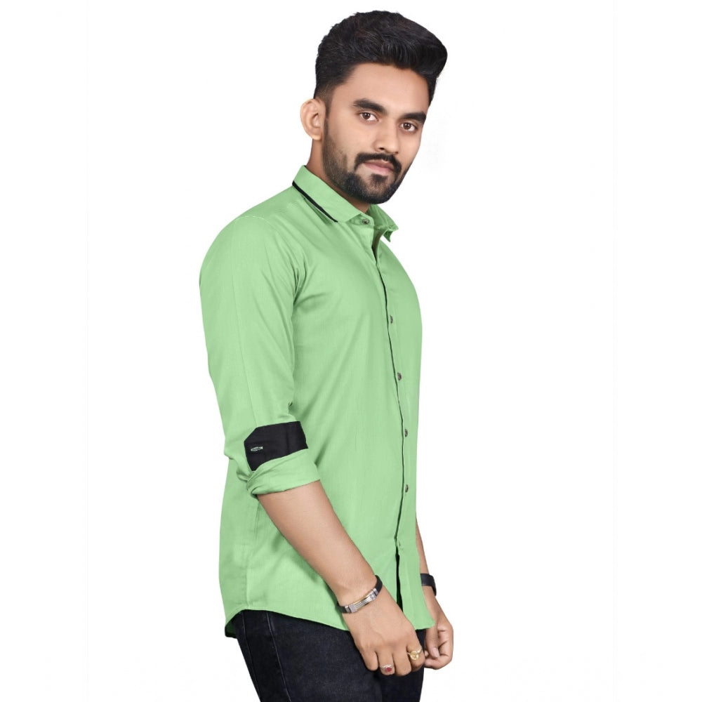 Generic Men's Cotton Blend Full Sleeve Solid Pattern Casual Shirt (Light Green)