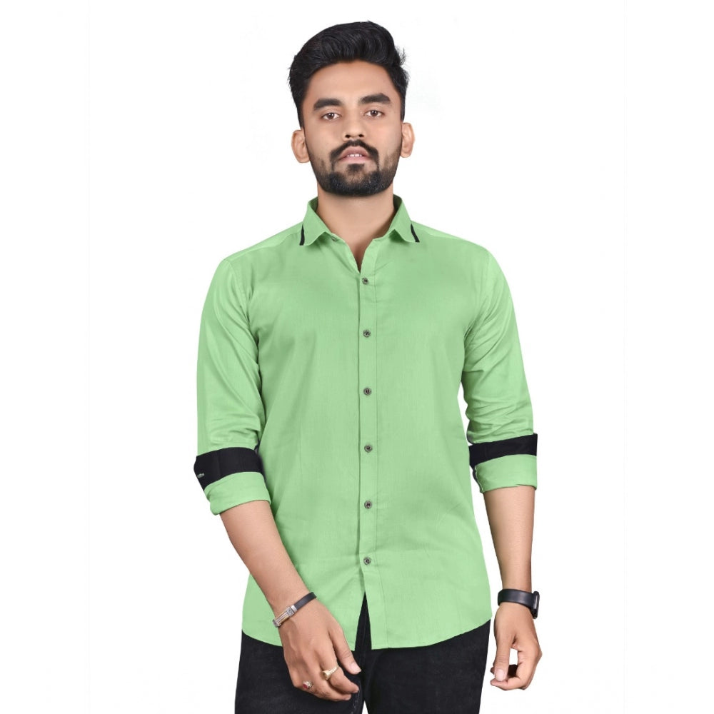 Generic Men's Cotton Blend Full Sleeve Solid Pattern Casual Shirt (Light Green)