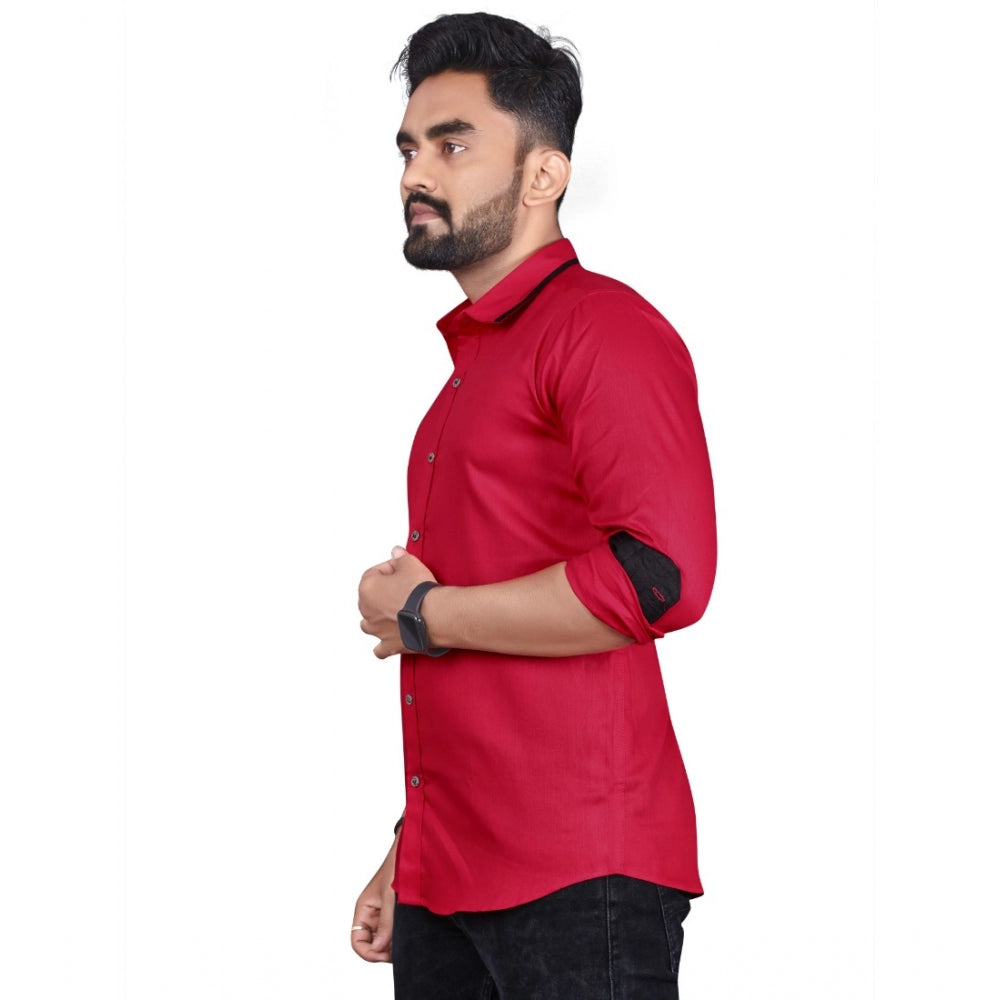 Generic Men's Cotton Blend Full Sleeve Solid Pattern Casual Shirt (Red)