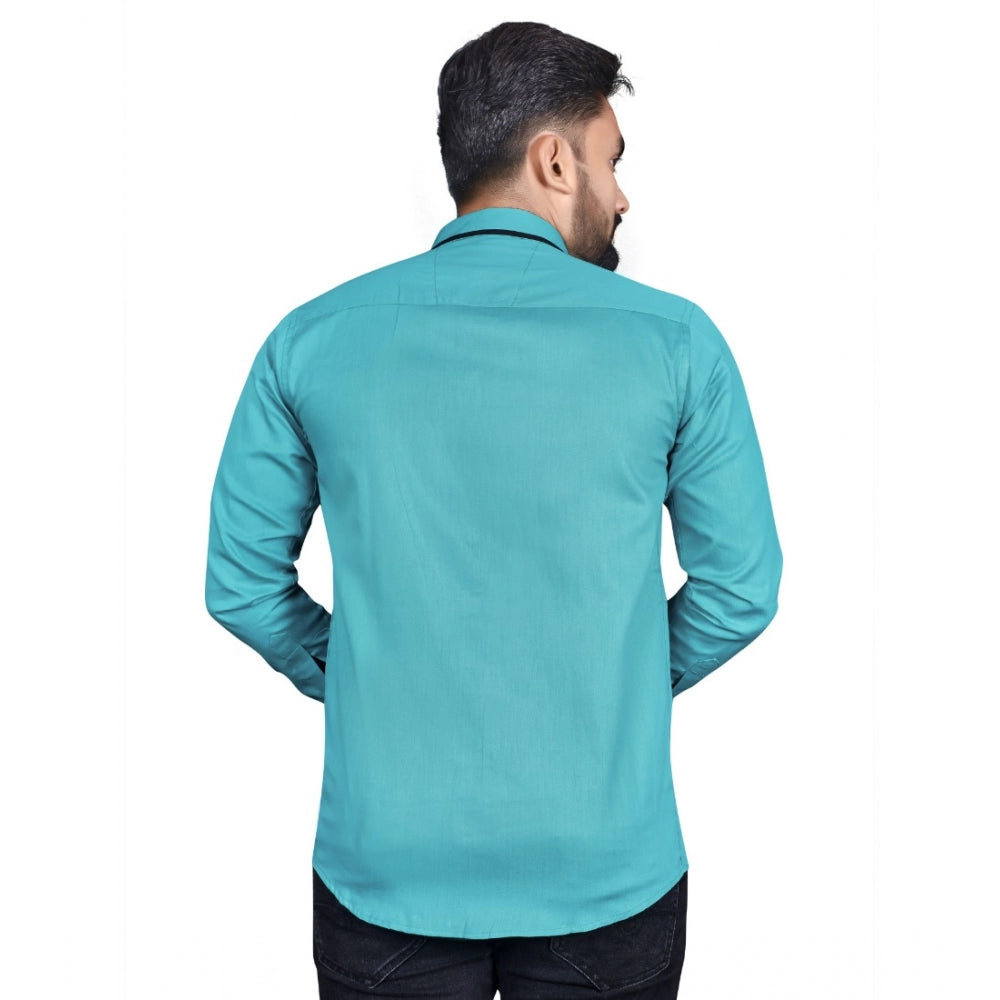 Generic Herren-Freizeithemd aus Baumwollmischung mit langen Ärmeln und einfarbigem Muster (blau)