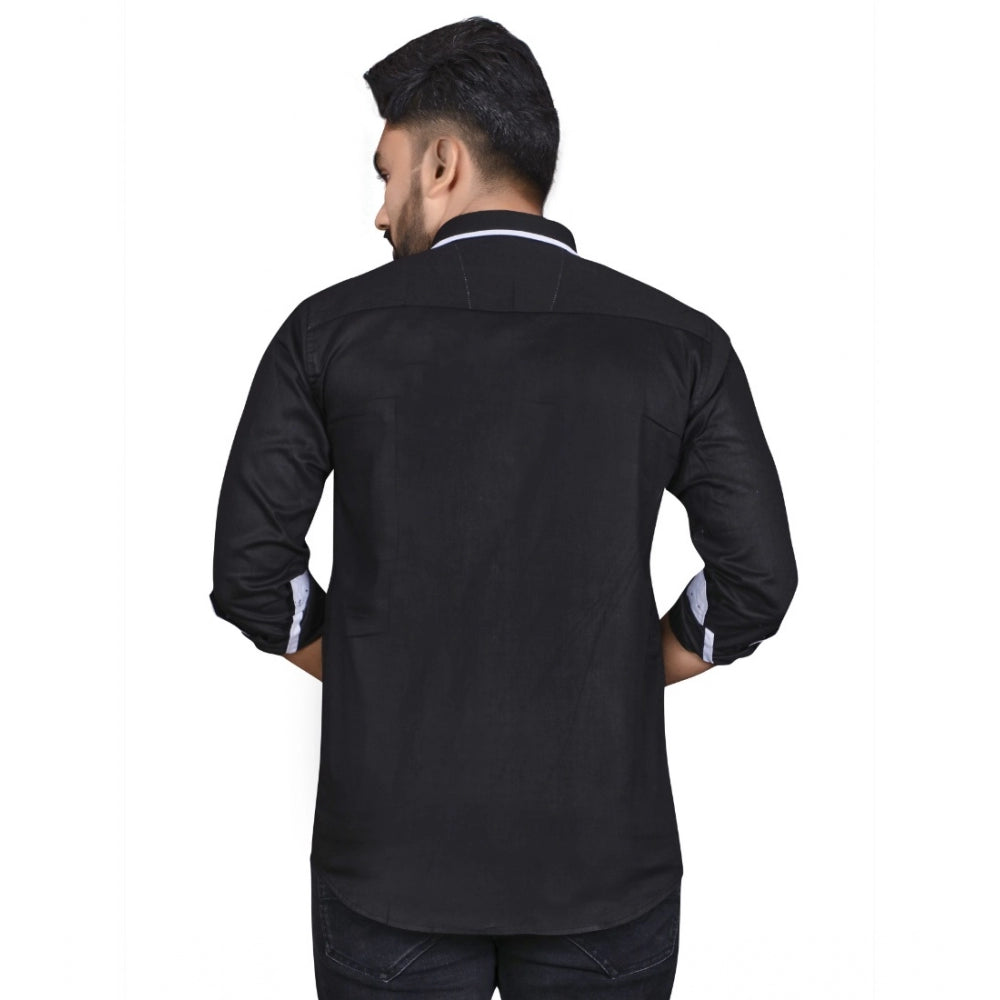 Generic Men's Cotton Blend Full Sleeve Solid Pattern Casual Shirt (Black)