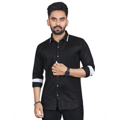 Generic Men's Cotton Blend Full Sleeve Solid Pattern Casual Shirt (Black)