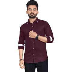 Generic Men's Cotton Blend Full Sleeve Solid Pattern Casual Shirt (Purple)