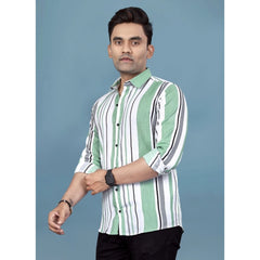 Generic Men's Pure Cotton Full Sleeve Striped Pattern Casual Shirt (Green)