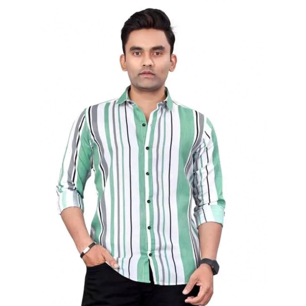 Generic Men's Pure Cotton Full Sleeve Striped Pattern Casual Shirt (Green)