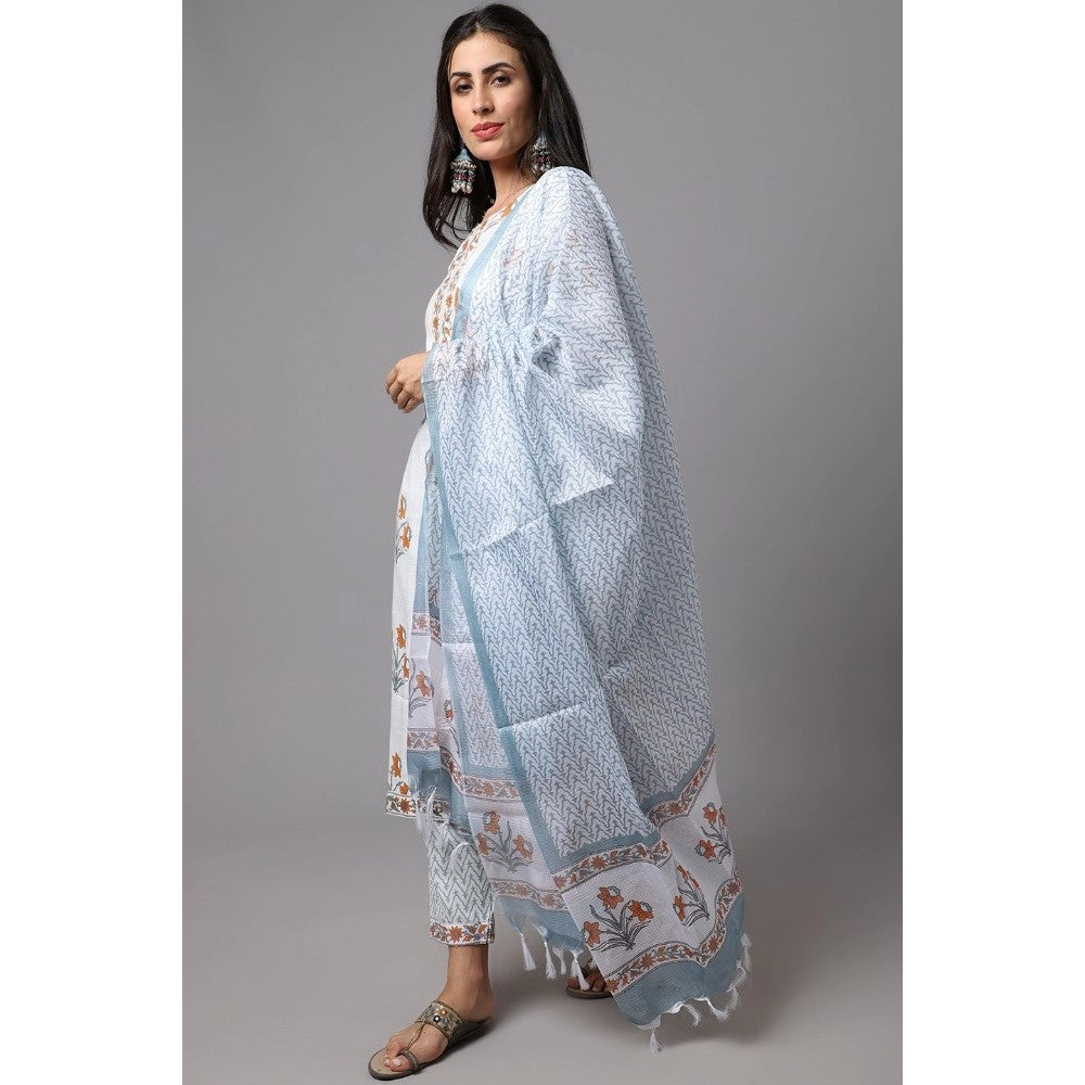 Generisches Kurti-Set aus bedruckter Baumwollmischung für Damen mit Unterteil und Dupatta (Hellblau)