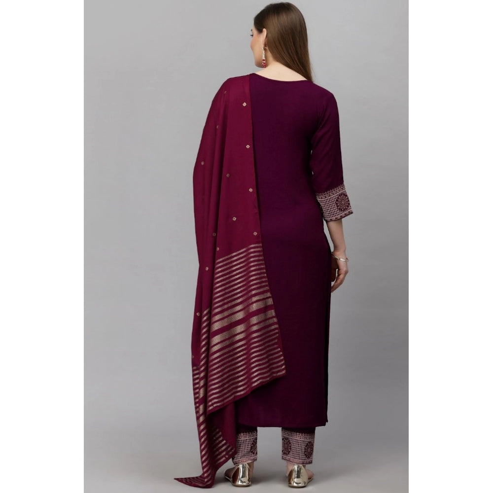 Generisches Kurti-Set aus bedruckter Baumwollmischung für Damen mit Unterteil und Dupatta (Kastanienbraun)