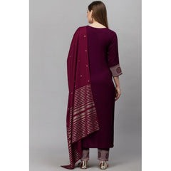 Generic Women's Cotton Blend Printed Work Kurti With Bottom And Dupatta Set (Maroon)