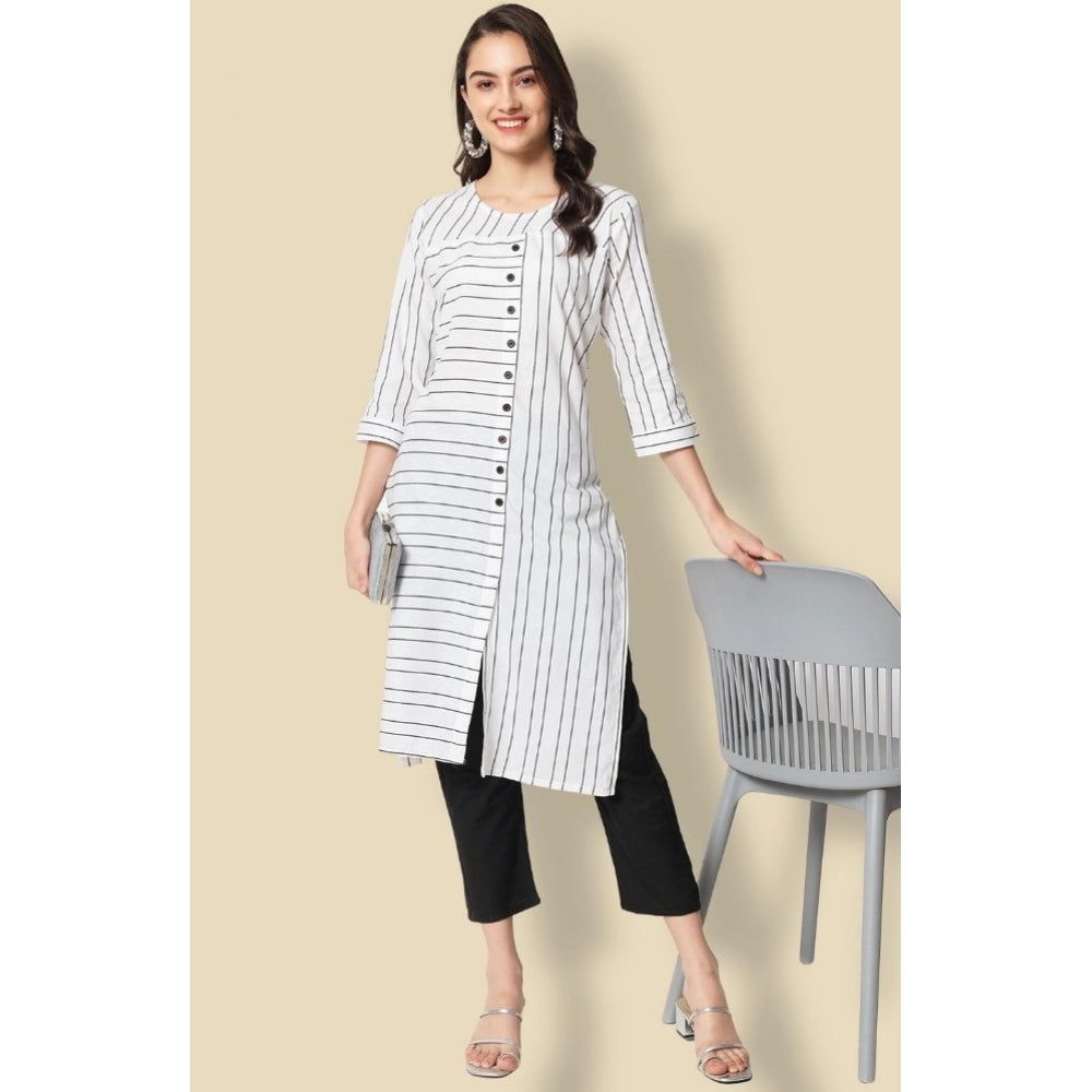 Generic Women's Cotton Blend Printed Work Kurti With Bottom Set (White)