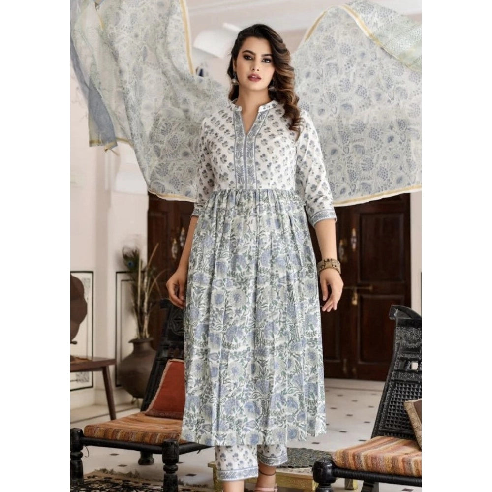 Generisches Kurti-Set aus bedruckter Baumwollmischung für Damen mit Unterteil und Dupatta (mehrfarbig)