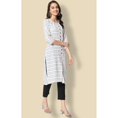 Generic Women's Cotton Blend Printed Work Kurti With Bottom Set (White)