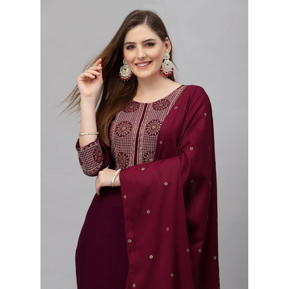 Generisches Kurti-Set aus bedruckter Baumwollmischung für Damen mit Unterteil und Dupatta (Kastanienbraun)