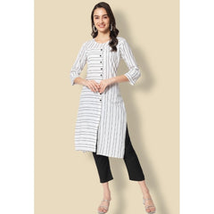 Generic Women's Cotton Blend Printed Work Kurti With Bottom Set (White)