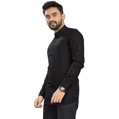 Generisches Herren-Kurzkurta aus Baumwolle mit langen Ärmeln (Schwarz)