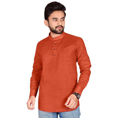 Generic Men's Cotton Solid Full Sleeve Short Kurta (Orange)