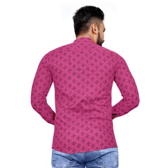 Generic Men's Cotton Printed Full Sleeve Short Kurta (Pink)