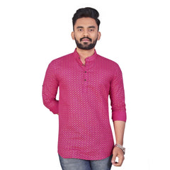 Generisches, bedrucktes, kurzes Kurta aus Baumwolle für Herren mit langen Ärmeln (Rosa)