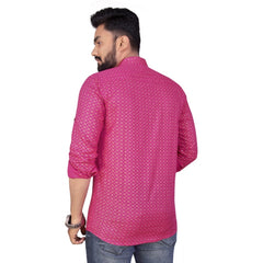 Generisches, bedrucktes, kurzes Kurta aus Baumwolle für Herren mit langen Ärmeln (Rosa)