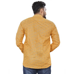 Generic Men's Cotton Printed Full Sleeve Short Kurta (Yellow)