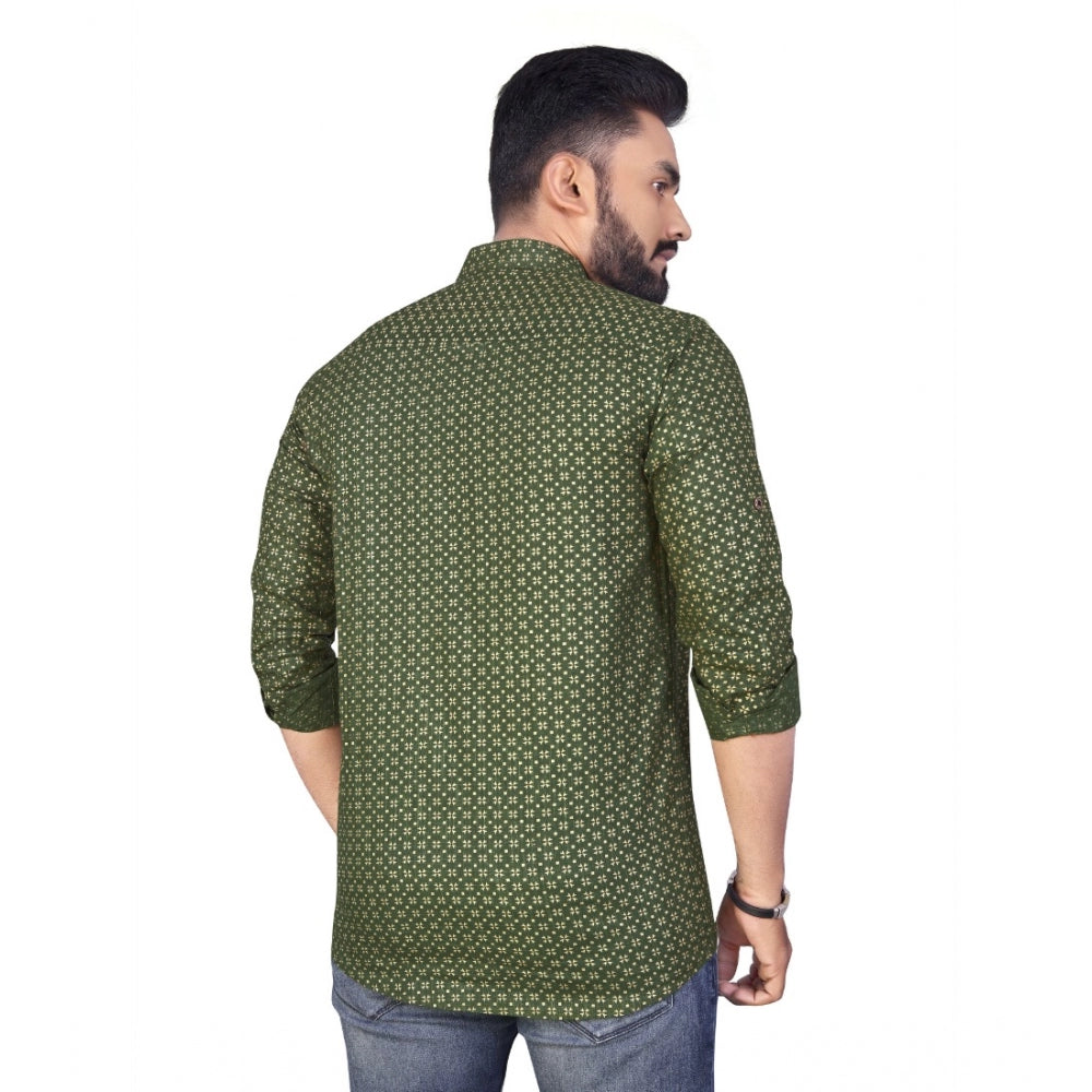 Generisches, bedrucktes, kurzes Kurta aus Baumwolle für Herren mit langen Ärmeln (Grün)