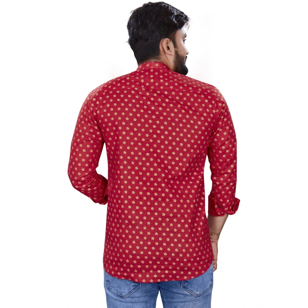 Generisches, bedrucktes, kurzes Kurta aus Baumwolle für Herren mit langen Ärmeln (rot)