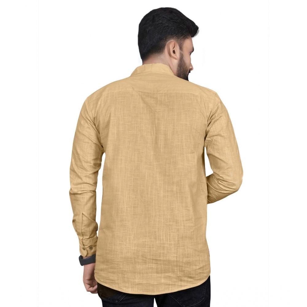 Generic Men's Cotton Solid Full Sleeve Short Kurta (Beige)