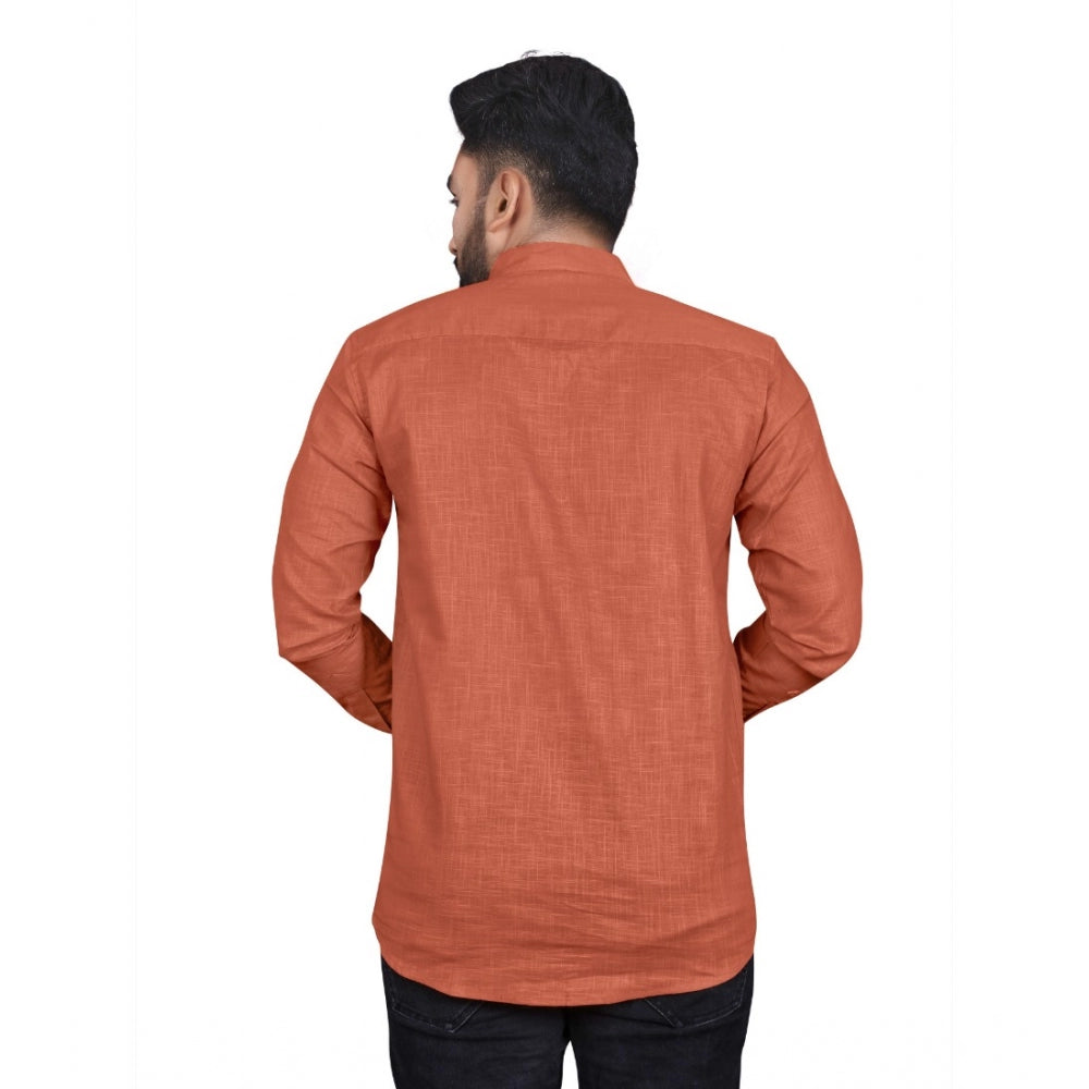 Generic Men's Cotton Solid Full Sleeve Short Kurta (Orange)