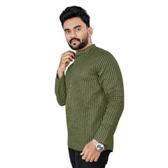 Generic Men's Cotton Solid Full Sleeve Short Kurta (Green)