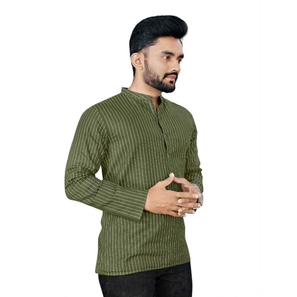 Generic Men's Cotton Solid Full Sleeve Short Kurta (Green)