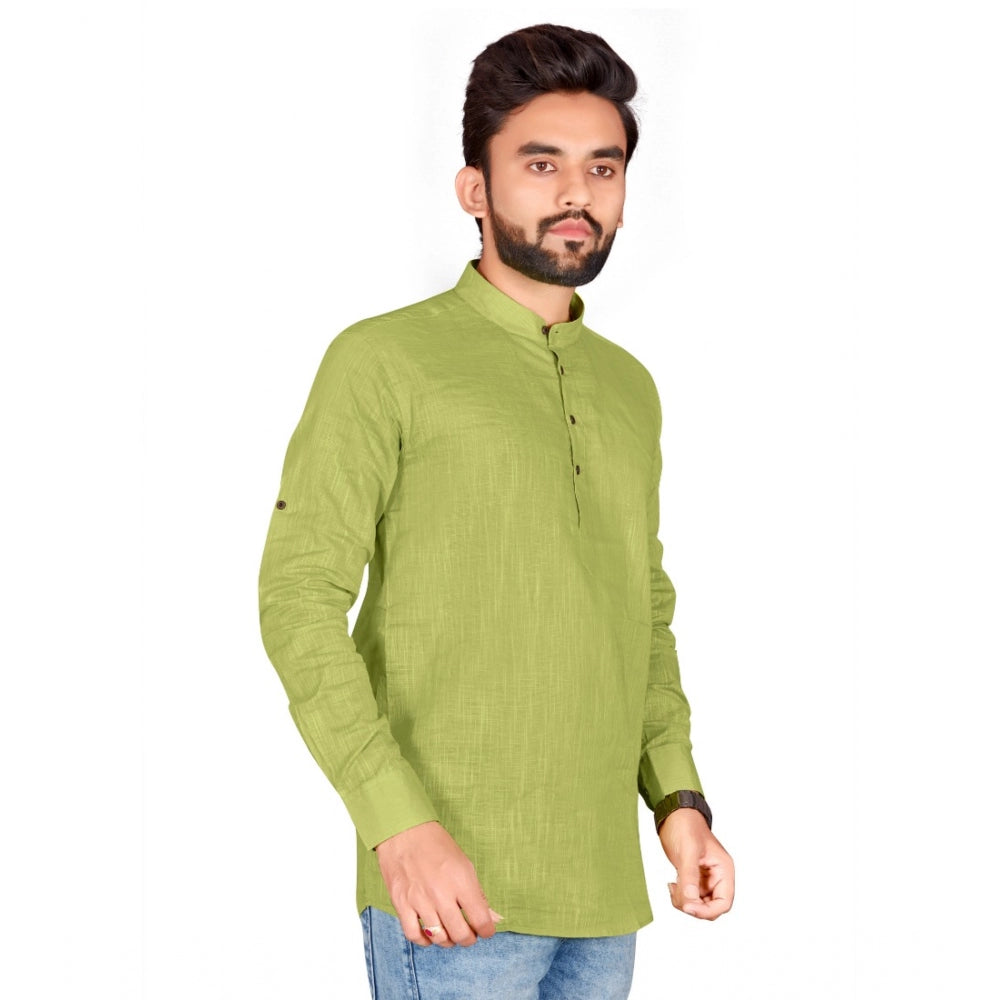 Generic Men's Cotton Solid Full Sleeve Short Kurta (Green)