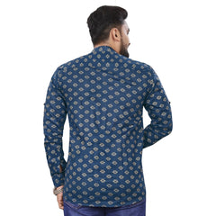 Generisches, bedrucktes, kurzes Kurta aus Baumwolle für Herren mit langen Ärmeln (Dunkelblau)