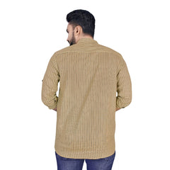 Bedrucktes, kurzes Kurta aus Baumwollmischung für Herren mit langen Ärmeln (Beige)