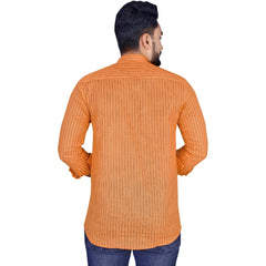 Bedrucktes, kurzes Kurta aus Baumwollmischung für Herren mit langen Ärmeln (Orange)