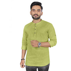 Generic Men's Cotton Solid Full Sleeve Short Kurta (Green)