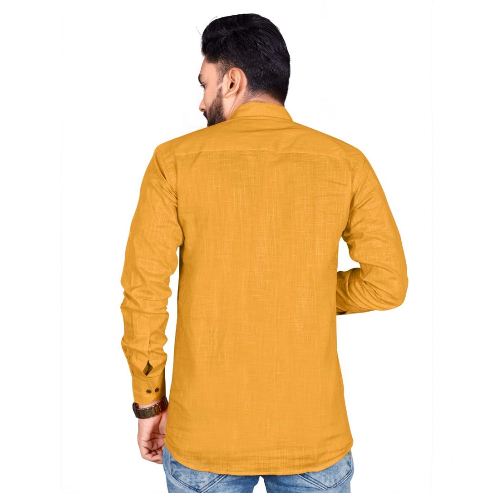 Generic Men's Cotton Solid Full Sleeve Short Kurta (Yellow)