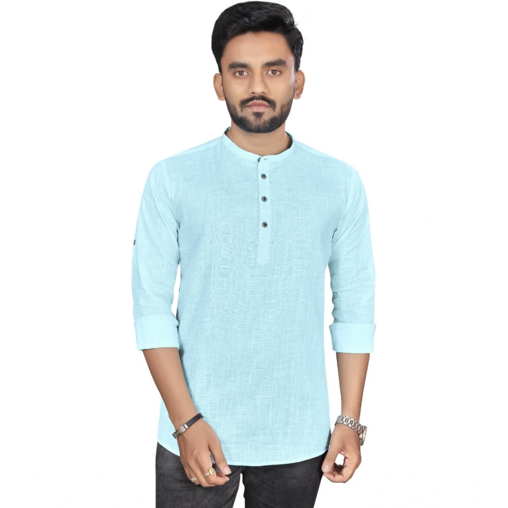 Generisches Herren-Kurta aus Baumwolle mit langen Ärmeln (Hellblau)