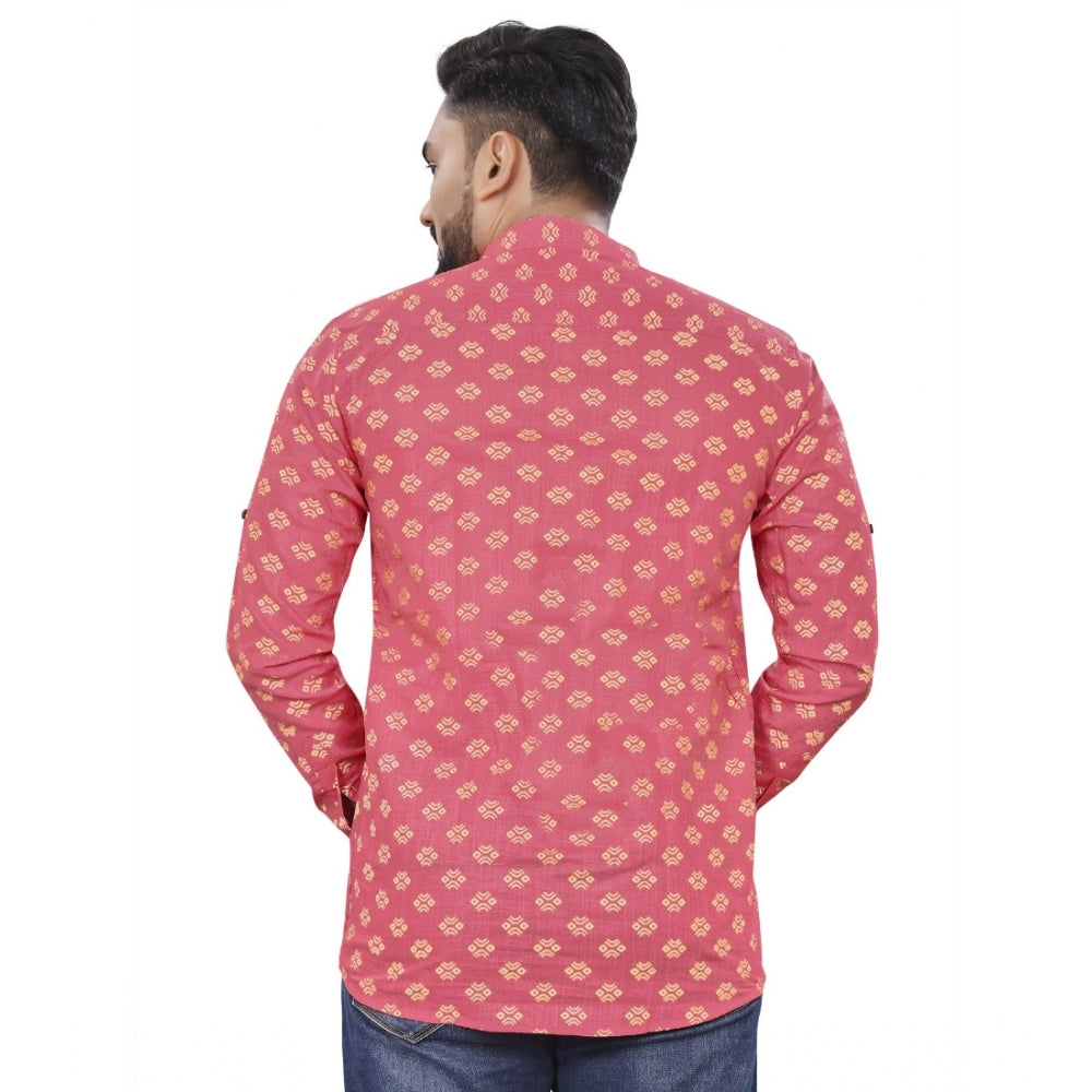 Generisches, bedrucktes, kurzes Kurta aus Baumwolle für Herren mit langen Ärmeln (Rosa)