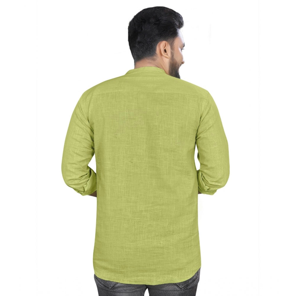 Generic Men's Cotton Solid Full Sleeve Short Kurta (Green)