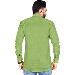 Generic Men's Cotton Solid Full Sleeve Short Kurta (Green)